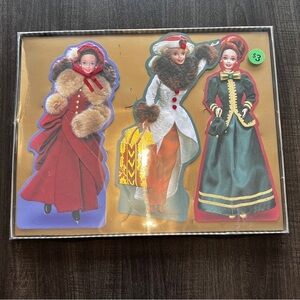 Vintage 1996 Hallmark & Barbie Doll 8" Holiday Embellished Paper Cards, New Box